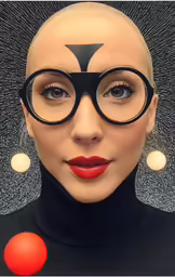 a woman with glasses and a cross in her forehead