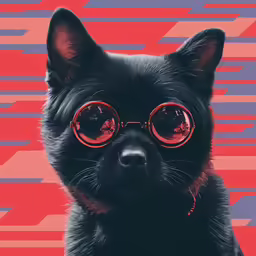 there is a dog that has round glasses