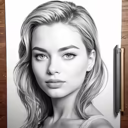 a drawing of a young woman with long hair