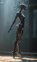 a female robot dressed in a futuristic fashion