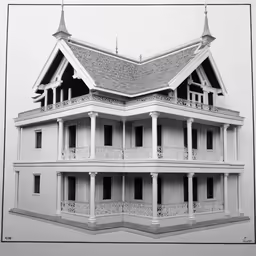 a model of a building on display with the window open