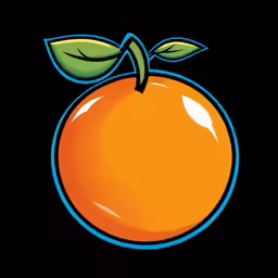 an orange with green leaves on it