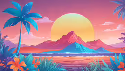 painting of a mountain view over a lake,a digital painting of a mountain and tropical scenery