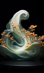 flowers are floating out of an abstract sculpture