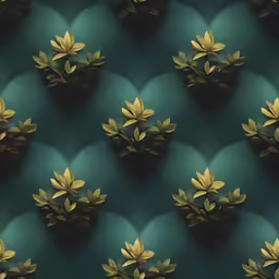 a green and gold wall with a plant on top