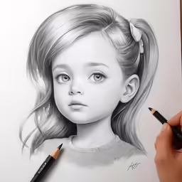 someone has finished a portrait of their child, using a colored pencil