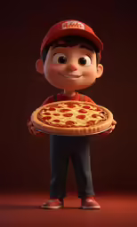 a little boy holding a pizza on a pizza plate