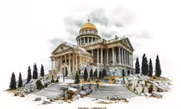an old church is covered with snow and rocky steps
