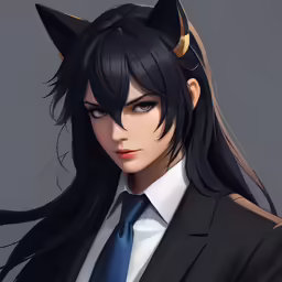 a guy in a business suit with long black hair