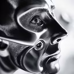 the head and face of a man with futuristic facial markings