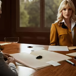 a woman talks to a man about the law