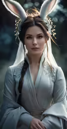 a woman in a costume with ears on her head