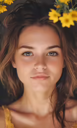a woman with flowers in her hair
