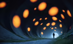 the man is walking out the tunnel towards the light