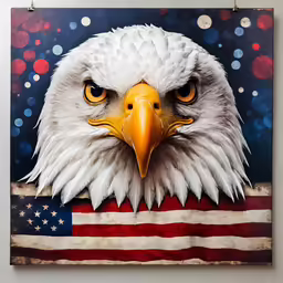 an eagle is holding the american flag, with stars and stripes