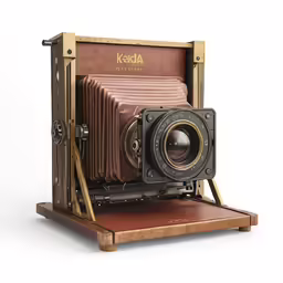 a brown kodak folding camera with wooden frame