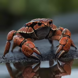 a crab with two legs is sitting on the ground