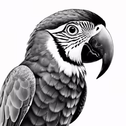 the black and white parrot is standing in front of the camera