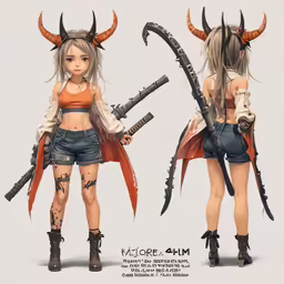 two girls in various poses, one with horns and the other with horns