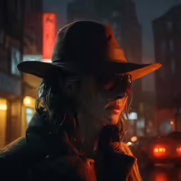 the woman with a hat and sunglasses is standing in front of buildings