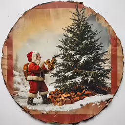 a photo of santa clause with a christmas tree on it