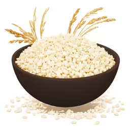 a bowl filled with white beans and wheat stalks