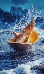 a banana splashing into the water on a beach
