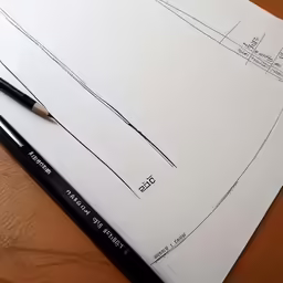a pen laying on top of an envelope that is next to a ruler