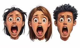 three different views of the face of a woman with an open mouth