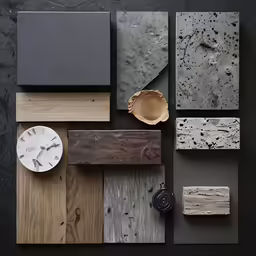 a table topped with many different colored wood planks