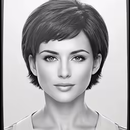 a woman with short black hair and bangs