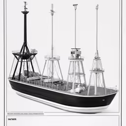 a large boat with different boats sitting on the bottom