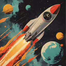 an image of a space shuttle flying through outer planets