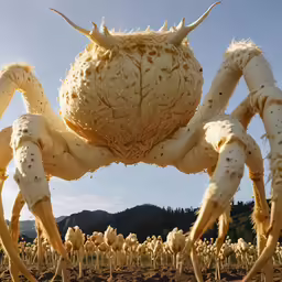 a huge spider - like creature standing in the middle of a group of other ones