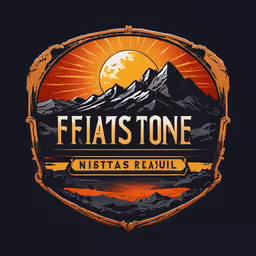 a black shirt that says flatstone with an orange and yellow design,the emblem for flatstone, the area