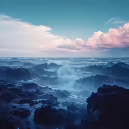 an ocean filled with lots of waves and some white clouds