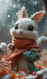 a white bunny rabbit wearing a scarf and boots