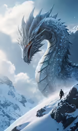 a monster with white teeth in a snowy mountain