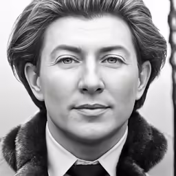 a man in a fur coat and tie poses for a portrait