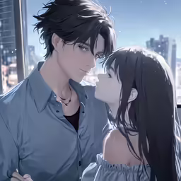 an animated animation man and woman hugging