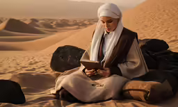 a woman dressed in a white outfit is sitting down in the sand