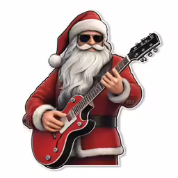 santa playing guitar with sunglasses on his head