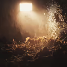 a flashlight shines brightly into the sky above the floor