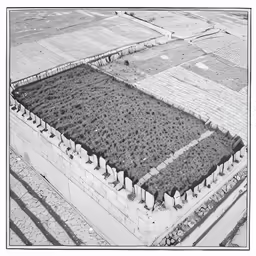 this is an aerial view of a field with several rows of flowers
