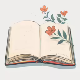 an open book with a plant on it