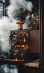 steam comes out from the engine of an old steam locomotive