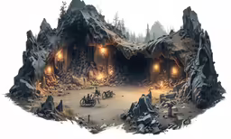 an illustration of a small cave with people on bikes