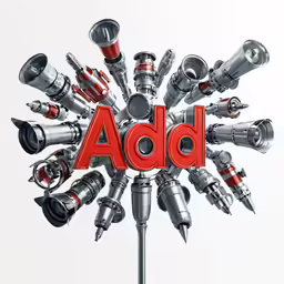 an object with words that are surrounded by mechanical tools