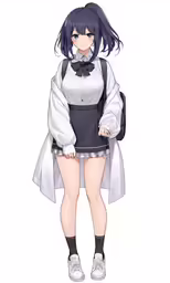 a anime girl with black hair standing up