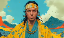a painting of a young man in a head wrap